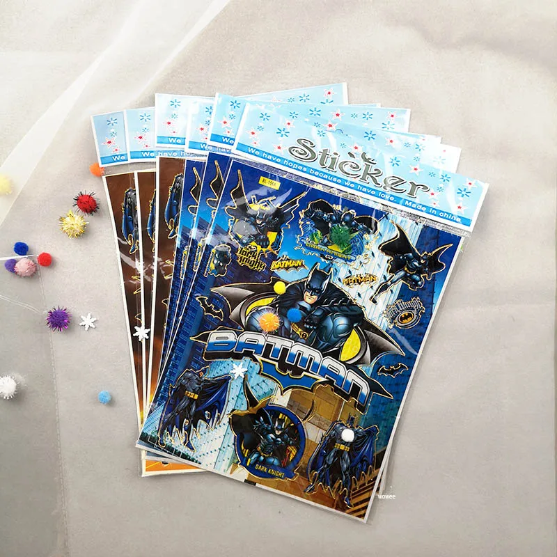 6pcs stickers Товары для вечеринки в честь Дня Рождения Бэтмена, супергероя, детская скатерть, салфетка, конфетная коробка, подарочные чашки, украшения на день рождения - Цвет: 6pcs stickers