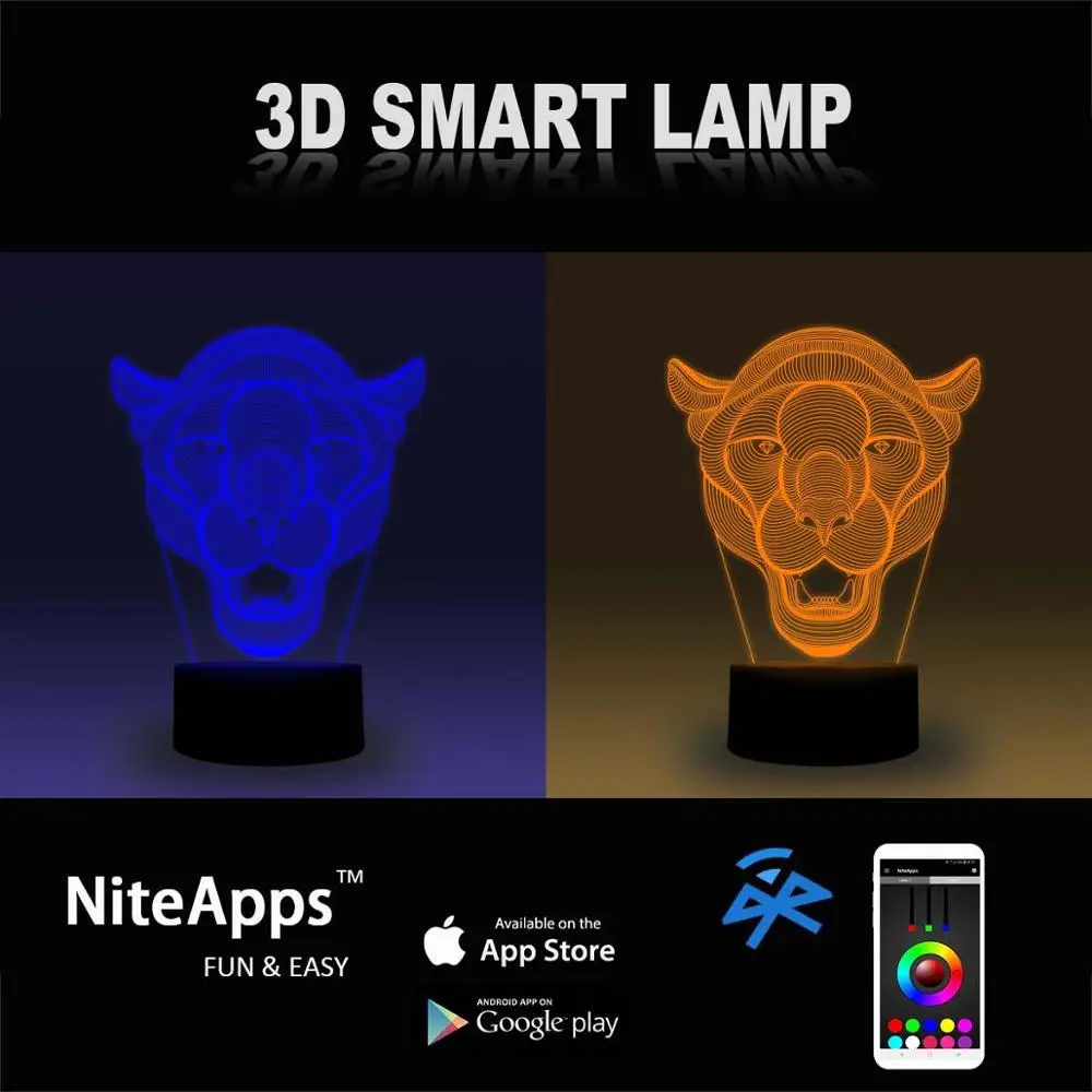 NiteApps 3D леопардовая голова ночник настольная Иллюзия украшение лампа подарок на день рождения приложение/сенсорное управление