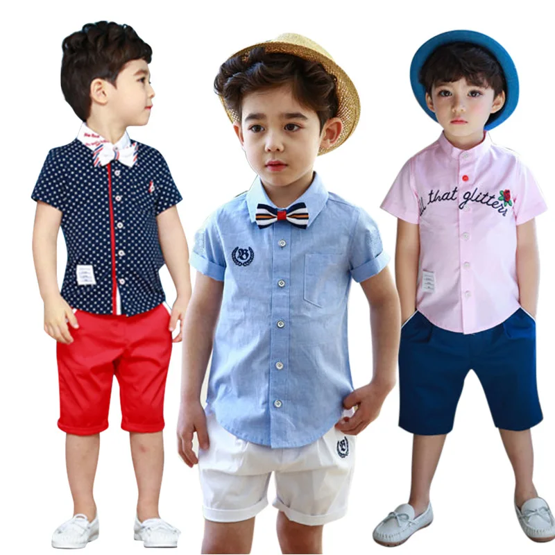 

19 Years Summer Boy Bowtie Set CHILDREN'S DAY CHILDREN'S Performance Wear Pure Cotton Handsome Childrenswear Two-Piece Set
