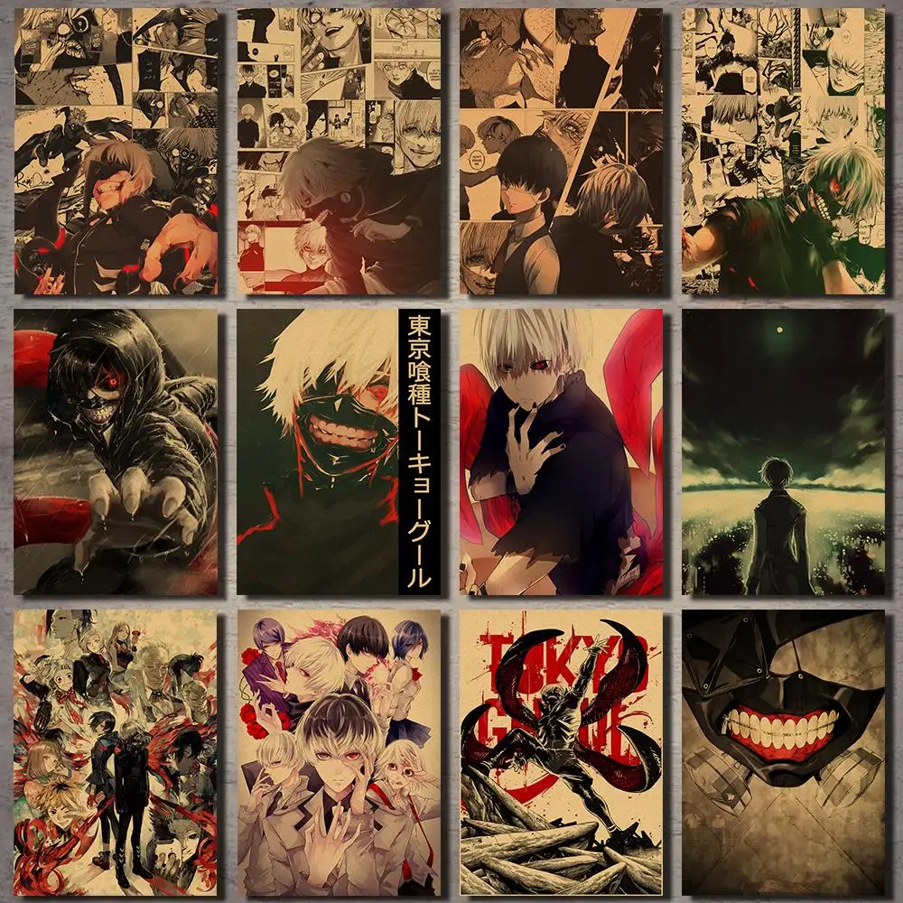 Tokyo-Ghoul-Anime-Poster-Vintage-Wall-Sticker-Bar-Decoration-Painting-Poster-Kraft-Paper-Poster-Vintage-Wall