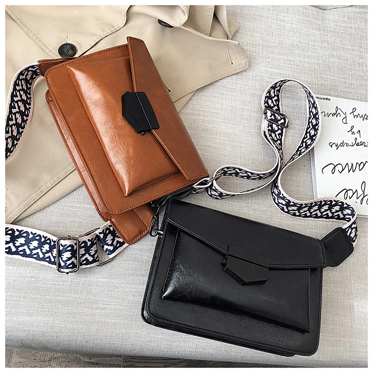 Ретро стиль женская сумка с откидной застежкой сумка-мессенджер мини кошелек широкий плечевой ремень сумка модная сумка одноцветная модная сумка