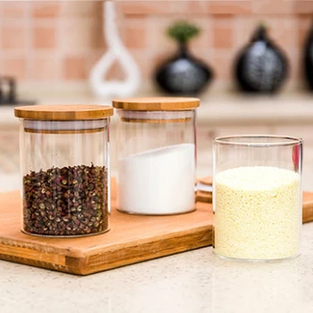 

1200ML Glass Food Sealed Jar with Bamboo Wood Lid Sealed Cans Container