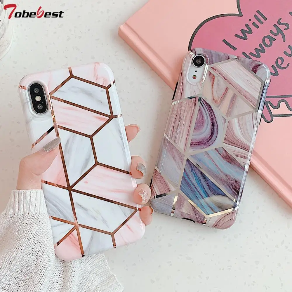 

Electroplated Marble Phone Cases for iPhone 11 pro XS Max XR X 8 7 6 6S Plus Geometric Texture Soft Silicone TPU IMD Case Cover