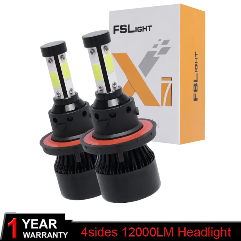 Elglux H4 H7 H13 H11 H1 9005 9006 H3 9004 9007 9012 COB светодиодный головной светильник 72W фары для 8000LM Автомобильный светодиодный головной светильник s лампы Противотуманные фары светильник 6500K DC9-32V - Испускаемый цвет: 4sides Black