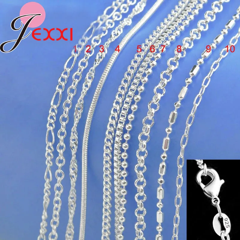 10Pcs/Lot 925 Sterling Silver Needle Chain Necklace with Lobster Clasps fit Men Women Pendant 10 Designs Style16-30 Inch