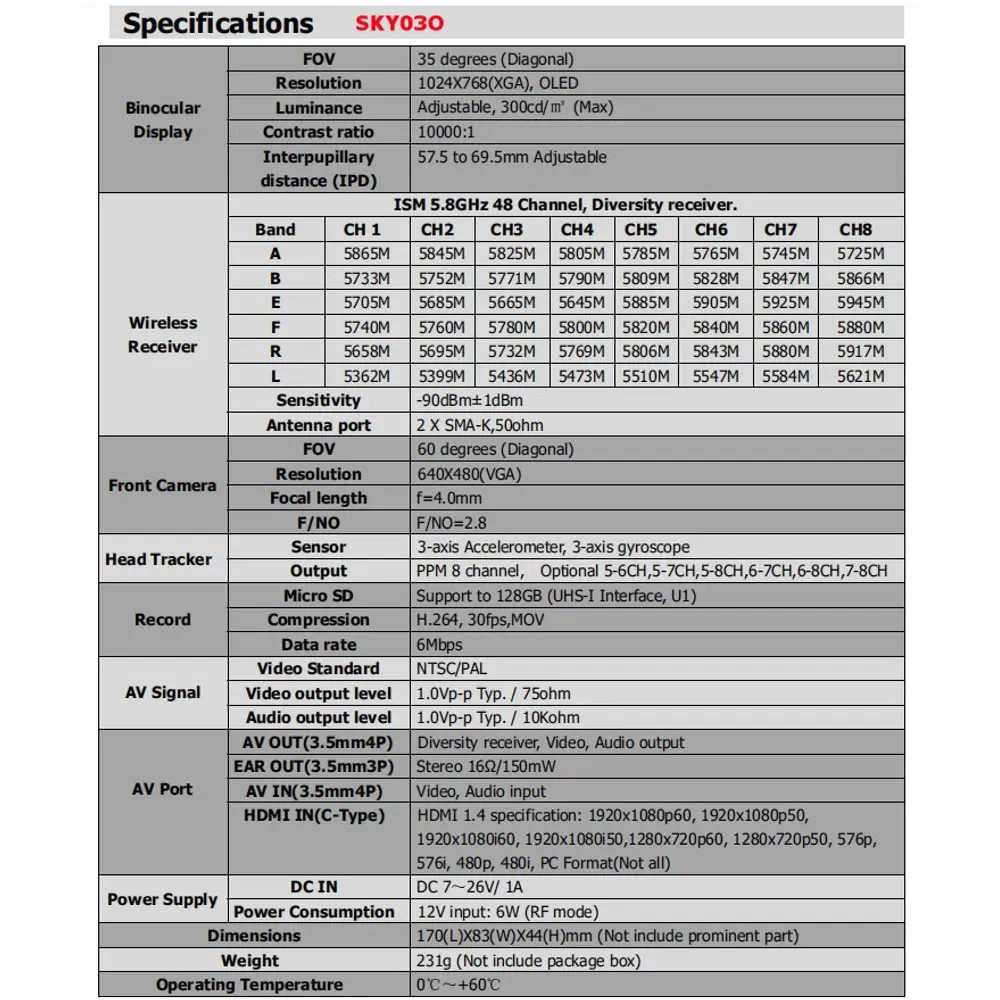 Skyzone SKY03O O светодиодный/SKY03S 5,8 ГГц 48CH разнообразие FPV очки поддержка OSD DVR HDMI и светодиодный вентилятор для радиоуправляемого дрона Accs