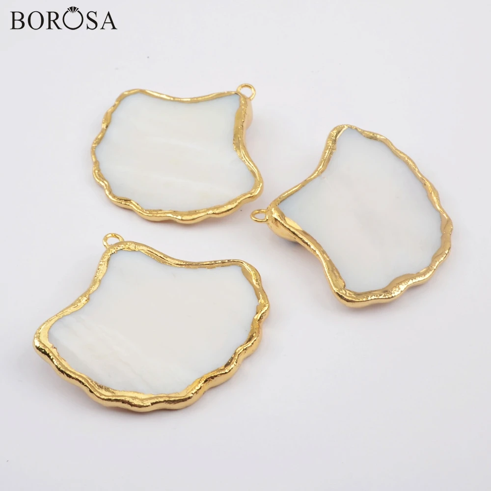 BOROSA 5 шт. вентилятор Gild естественный белый в форме раковин моллюсков и 8 мм пресноводный жемчуг подвеска-бусы для Висячие серьги женские серьги, ювелирные украшения G1897