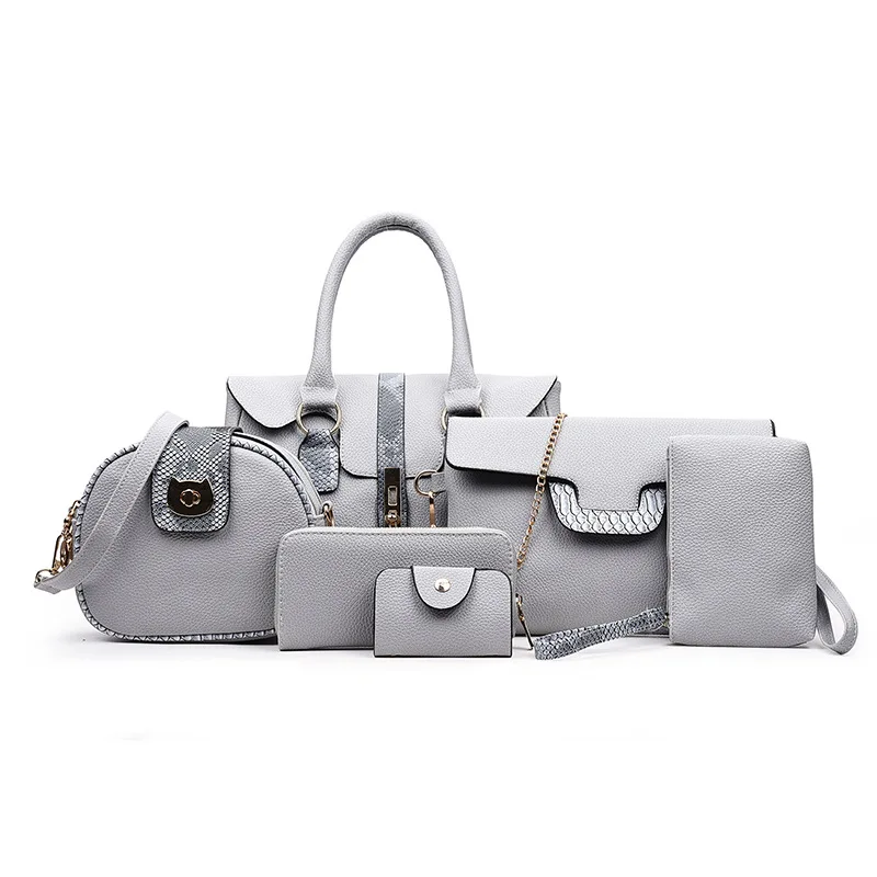 

2017 New Style Europe And America Fashion Women's Embossed Snakeskin Print Different Size Bags Six Pieces Set One-Shoulder Handb