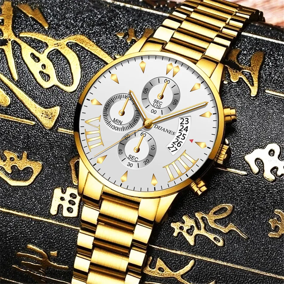 New Men Business Stainless Steel Quartz Wristwatch Fashion Mens Watches Calendar Date Clock Man Silver Bracelet Male Watch