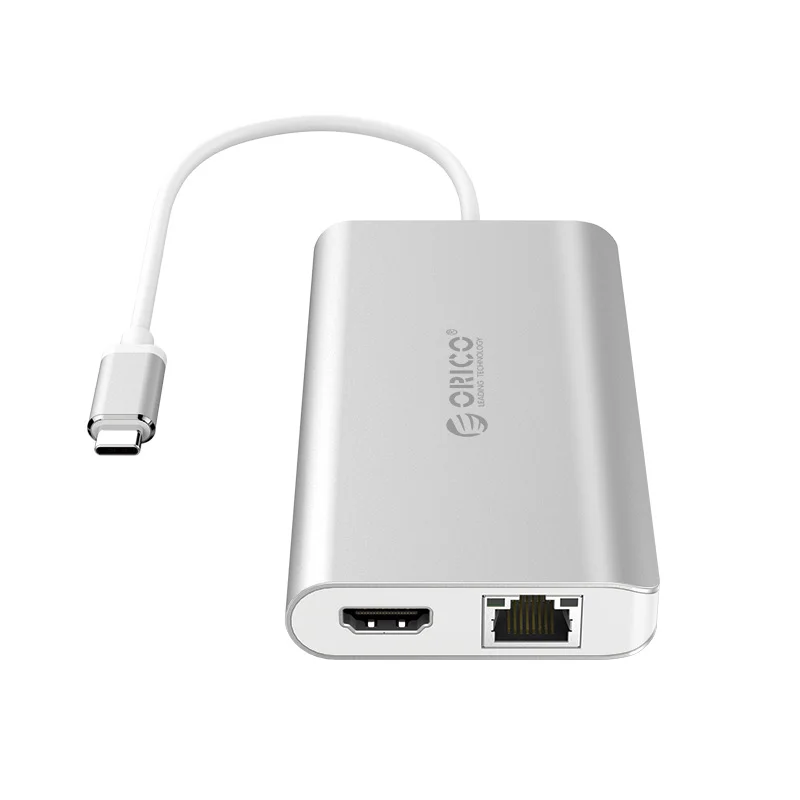 Серебристый Алюминиевый сплав 7 в 1 type-C* 1(зарядка), HDMI* 1, USB3.0* 2, RJ45* 1, SD* 1, DisplayPort* 1 многофункциональная док-станция, XC-305 - Цвет: Серебристый