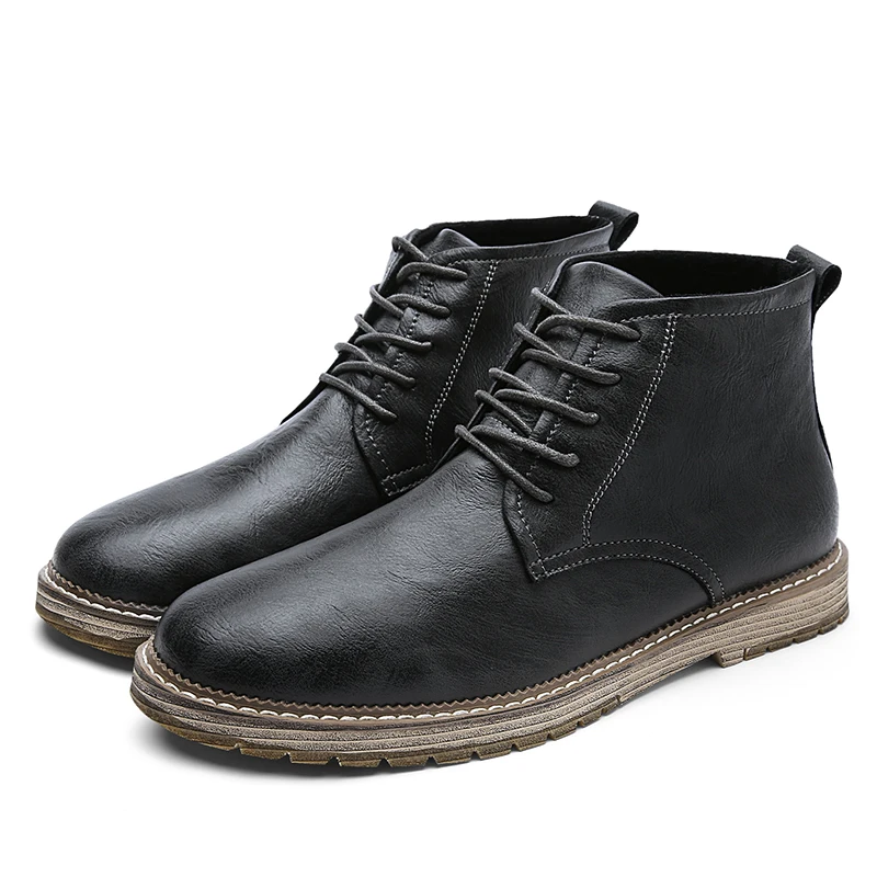KATESEN/новые осенние мужские ботинки зимние мужские повседневные ботильоны с высоким берцем удобная модная мужская обувь Рабочая обувь размера плюс 38-47 - Цвет: Серый
