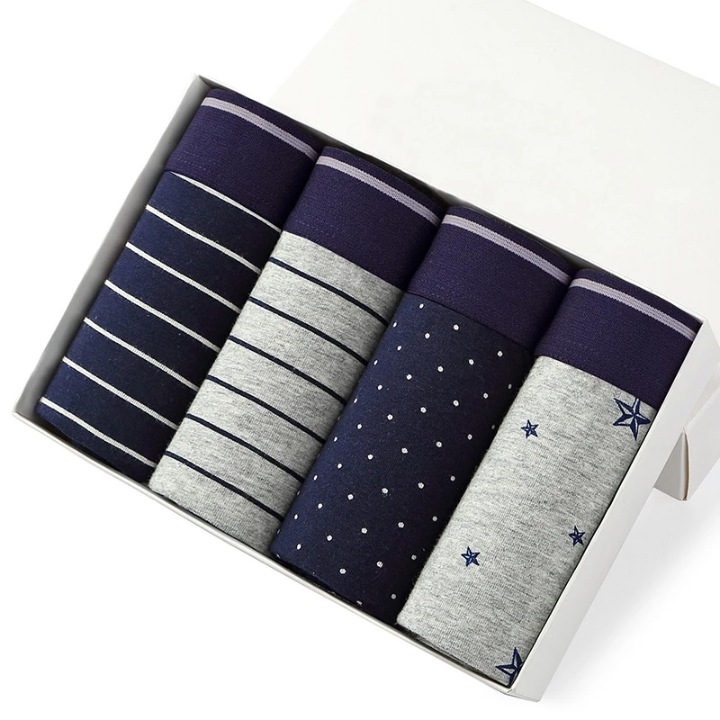 

4 шт., мужские хлопковые трусы-боксеры