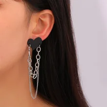 European and American Fashion Cold Style Black Love Earrings Charm Long Tassel Chain Heart-shaped Earrings