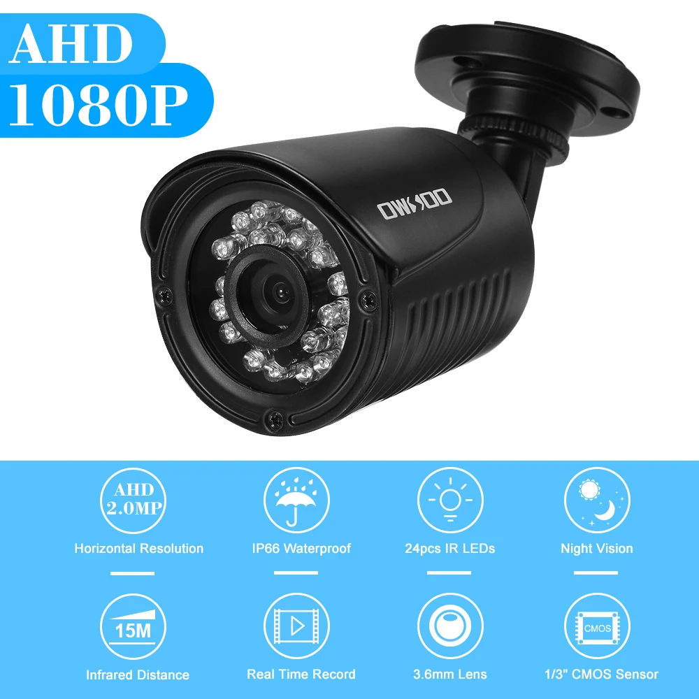 

OWSOO 1080P AHD Bullet Waterproof CCTV Camera 2.0MP 1/3 CMOS 3.6mm IR-CUT 24pcs IR Lamps Night Vision Outdoor Home Security