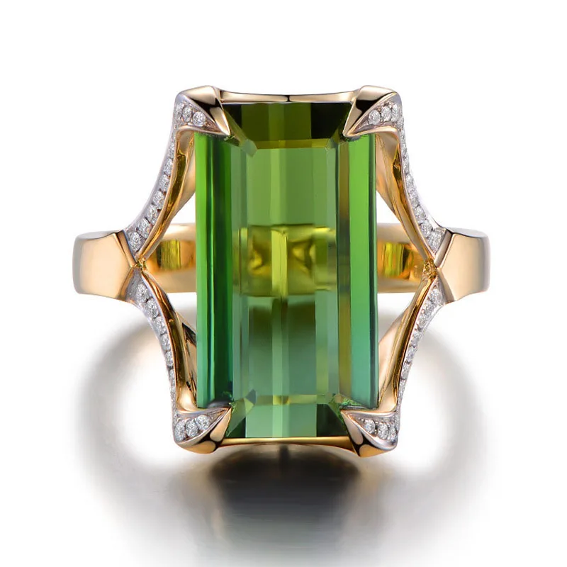 Luxury Green Cut Zircon Wedding Rings for Women Jewelry Gold Color