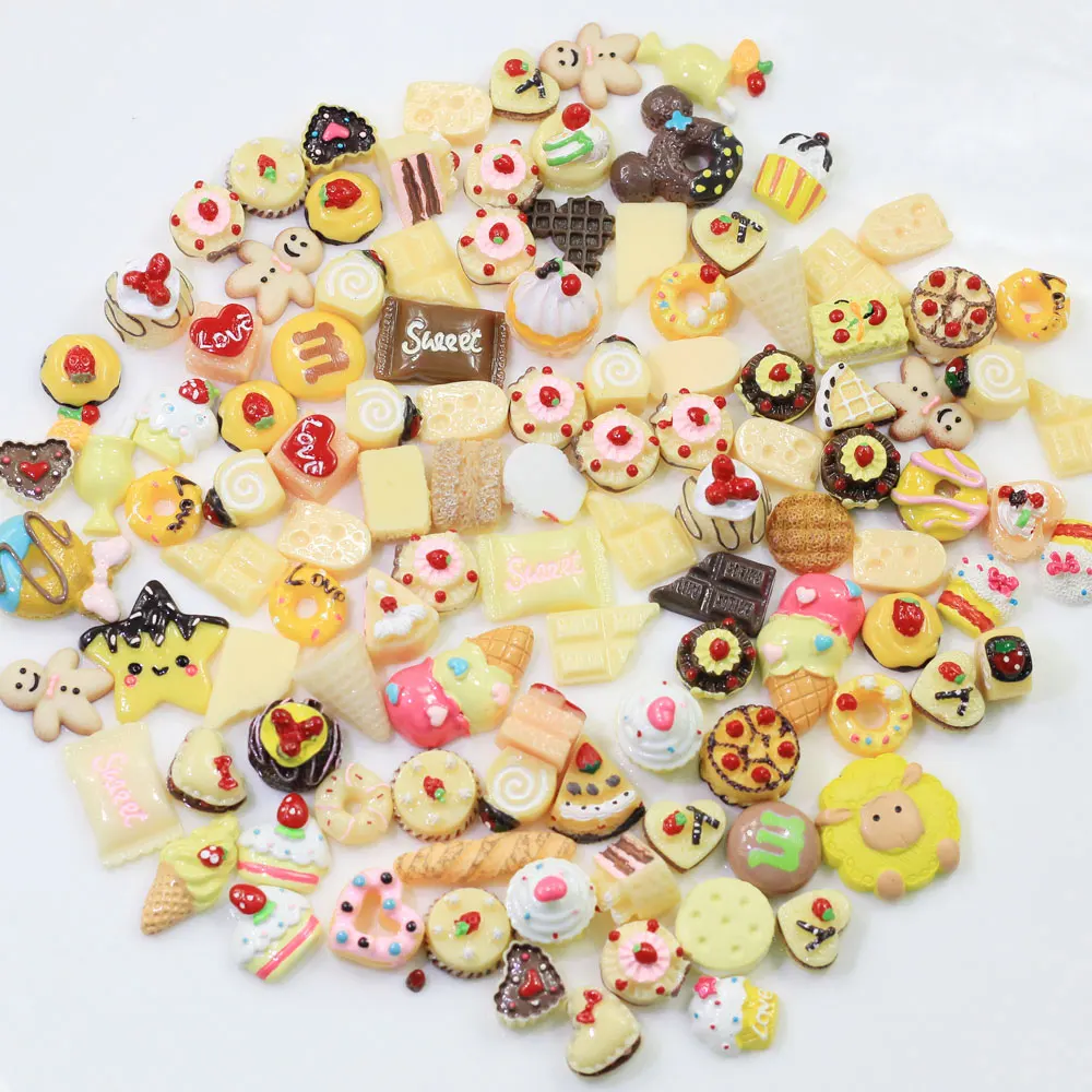 

20/50/100pcs Random Mixed Candy Desert Flat Back Resin Cabochon Kids Hair Decorative DIY Phone Handmade Arts Craft Supplies