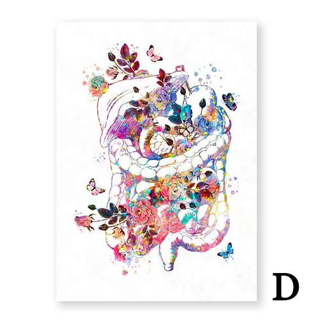 Gastrointestinal Tract Anatomy Print Watercolor Digestive System Floral Intestines Gastroenterologist Gift Medical Art Clinic Decor
