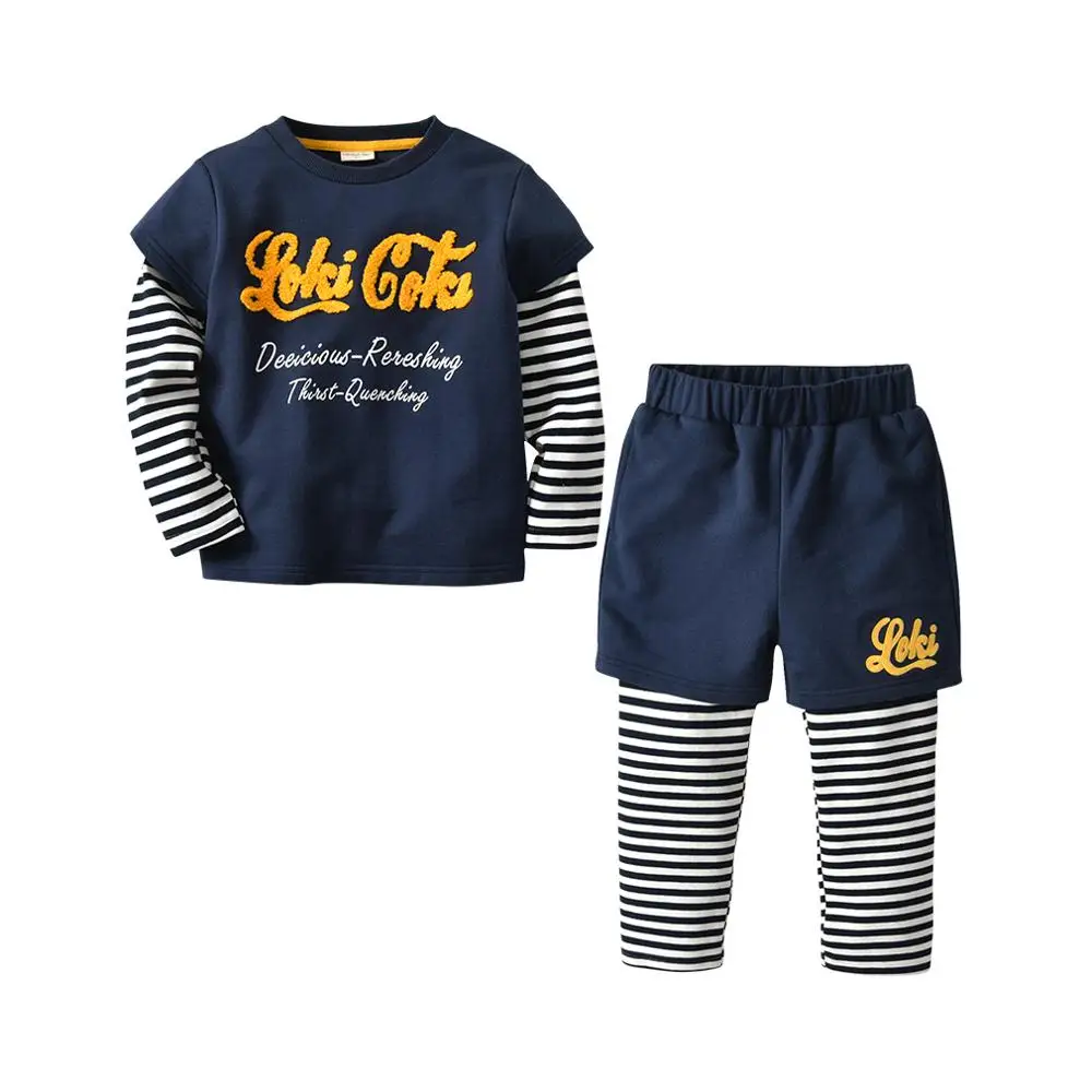 

Fashion Autumn Winter Boy Sweatshirt Suit Letter Pattern Long Sleeve Fake Two-Piece Set Comfortable Warm Boy Sweater