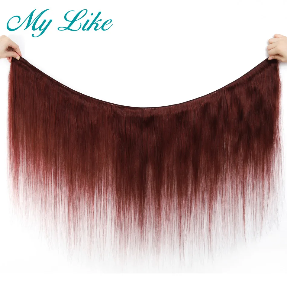  My Like 99J Straight Hair Bundles with Closure Red Burgundy Human Hair Bundles with Closure Nonremy