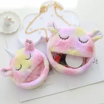 

New product ins girl soft heart unicorn plush cosmetic bag mobile phone change messenger bag shoulder chain bag girl portable co