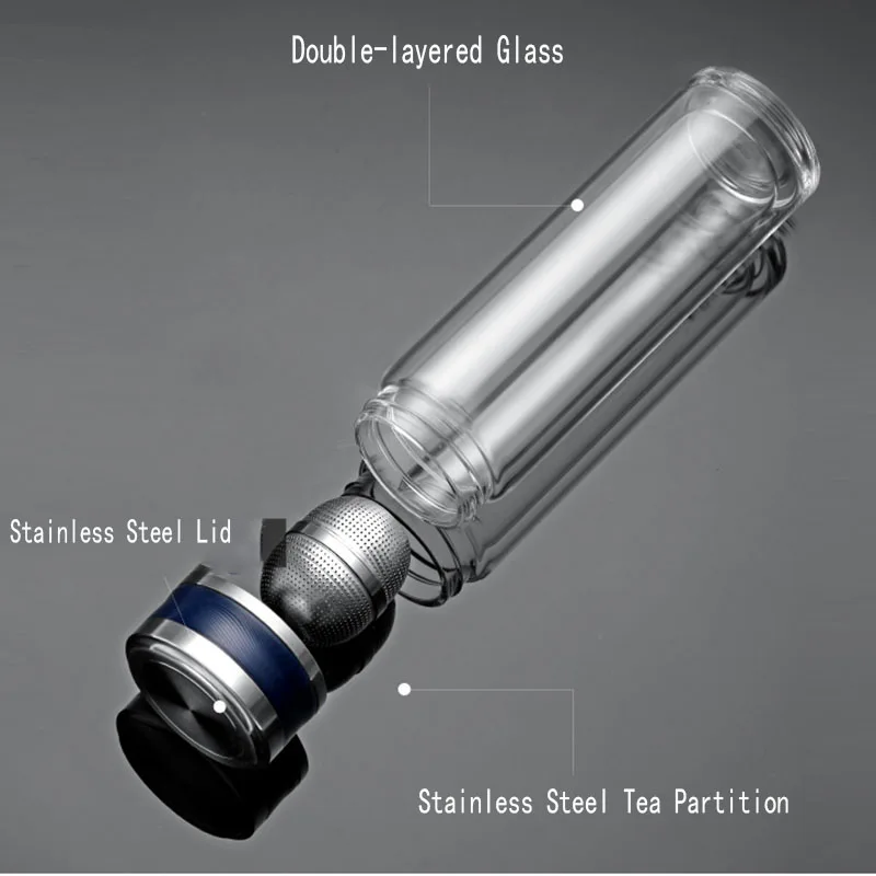 Двойная стеклянная бутылка для воды с чайным фильтром, яичный тип, нержавеющая сталь, чайная перегородка, бутылки для воды, 350 мл, для мужчин, для офиса, дома