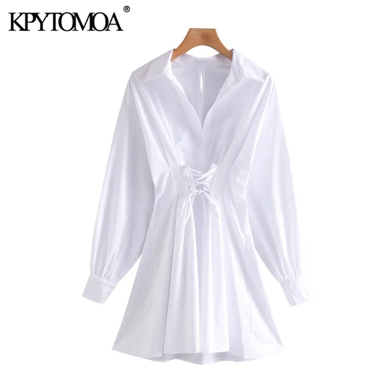 KPYTOMOA Women 2020 Fashion With Drawstring Tied Pleated Mini Dress Vintage Long Sleeve Back Zipper Female Dresses Vestidos KPYTOMOA Women 2020 Fashion With Drawstring Tied Pleated Mini Dress Vintage Long Sleeve Back Zipper Female Dresses Vestidos