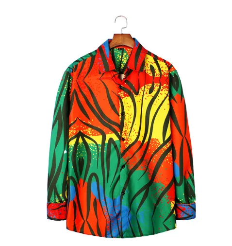 

New Fashion Multicolor Zebra Pattern Printed Hip Hop Streetwear Mens Long Sleeve Camisas Para Hombre US SIZE S-3XL