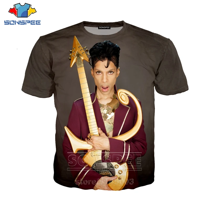 

SONSPEE New Men Women Sweatshirt 3D Print Singer Prince Rogers Nelson T Shirt Short Sleeve Round Neck Top Street Pullover C004-2
