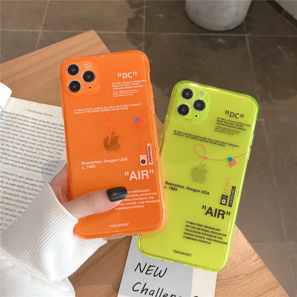 Luxury fluorescent street sport Trend Brand Soft Silico phone case for iPhone 12 mini11 Pro X XS MAX 7 8 plus label white cover cute iphone 7 cases