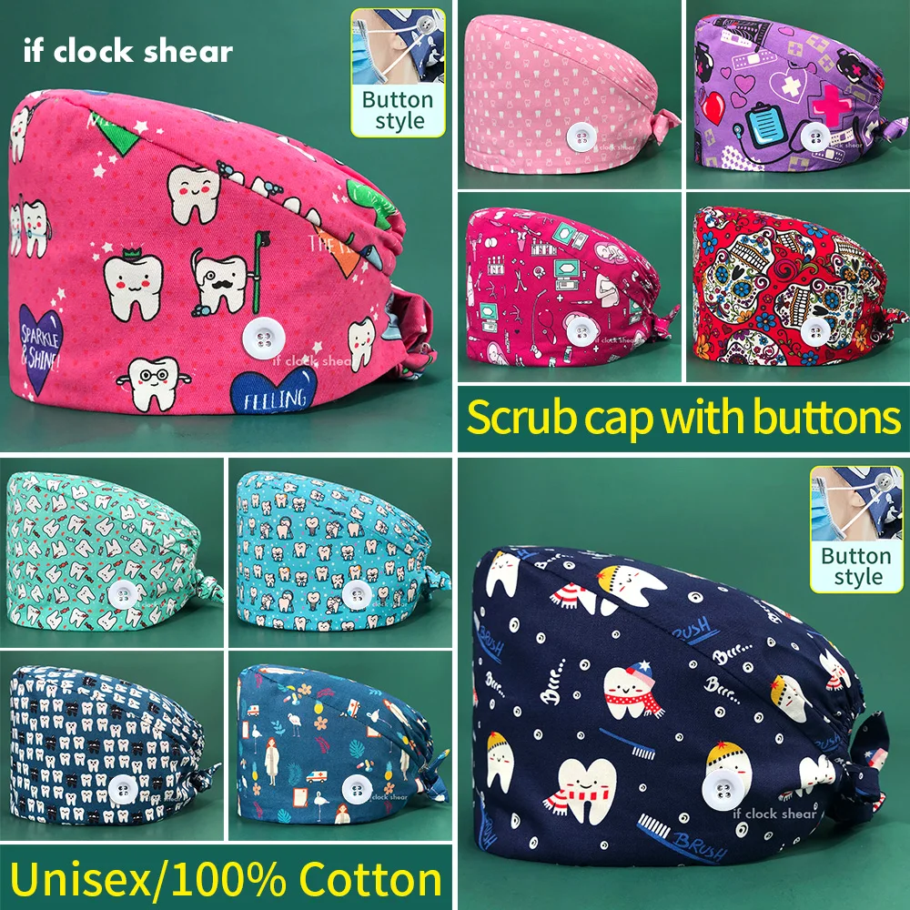 Tooth printing Pet grooming work hats lab dustproof hats Elastic scrubs caps tooth beauty store scrubs caps with sweat-absorbent medical scrub hats
