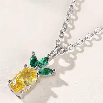 

Hemiston 925 Sterling Silver Necklace Fresh Pineapple Pendant Lovely Golden Fruit Clavicle Chain For Womrn Gift