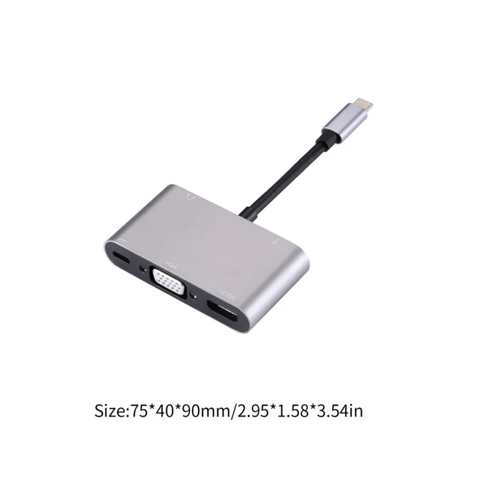 Концентратор USB type C 5 в 1 многопортовый адаптер type C к HDMI/VGA/3,5 мм/USB 3,0/PD адаптер для зарядки конвертер, USB C к VGA адаптер