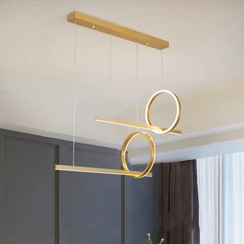 

ZISIZ Light Luxury Led Dining Room Lamp Indoor Chandelier Creative Personality Gold Strip Round Dining Room Bar Lamp