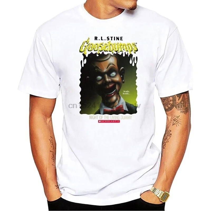 Fashion Design Men's Short Sleeve Custom Goosebumps - Night of The Living Dummy Print Casual White Cotton T-Shirt |
