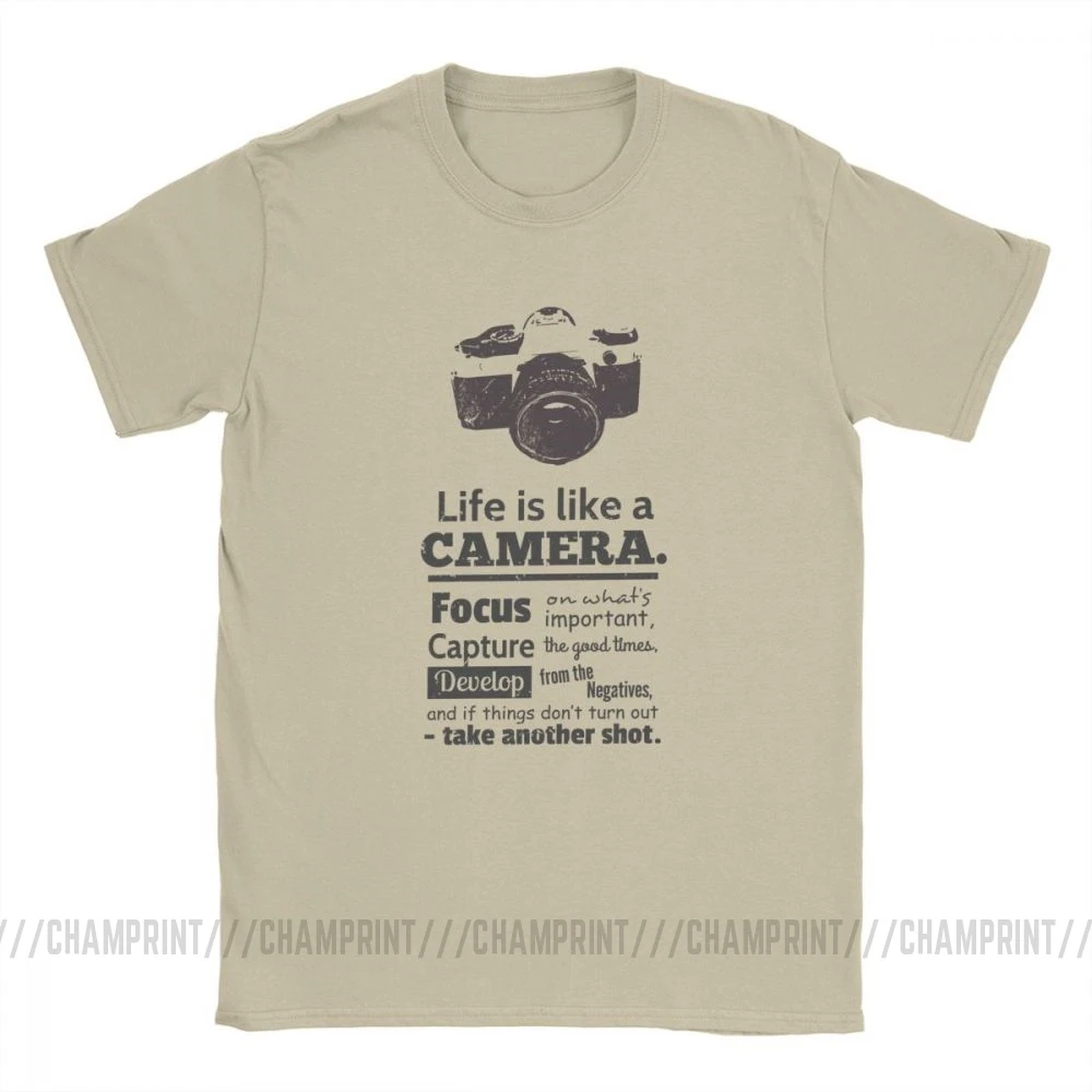 Vintage Chic Life Is Like A Camera Cotton Graphic T-Shirt for Men - Short Sleeve Tees, Plus Size Available