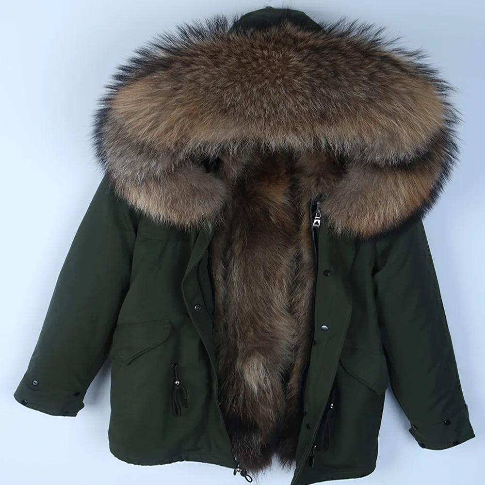 2 raccoon fur liner Парка из натурального меха, мужская зимняя куртка, воротник из натурального меха енота, пальто с капюшоном, природный енот, меховая подкладка, куртка, толстое теплое короткое пальто - Цвет: 2 raccoon fur liner