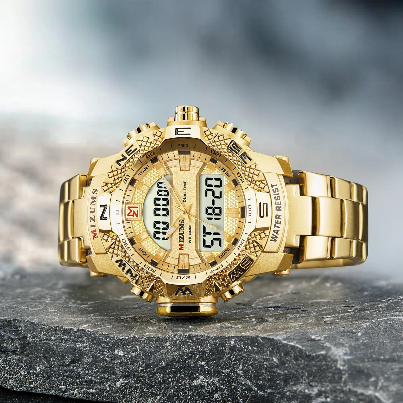 Mizums Brand Quartz Watch Men's Sport Watches Men Steel Military Waterproof Gold LED Digital Watches For Men Relogio Masculino