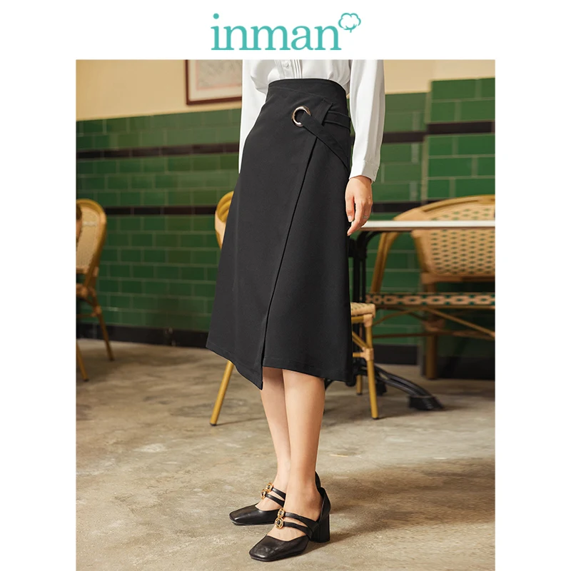 INMAN 2019 осеннее Новое поступление, модная черная кружевная юбка трапециевидной формы в стиле OL, Женская юбка