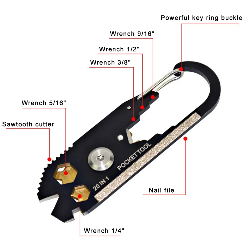 Карманный Мультифункциональный инструмент гаджет 20 в 1 портативный мини-брелок для ключей для кемпинга ALS88