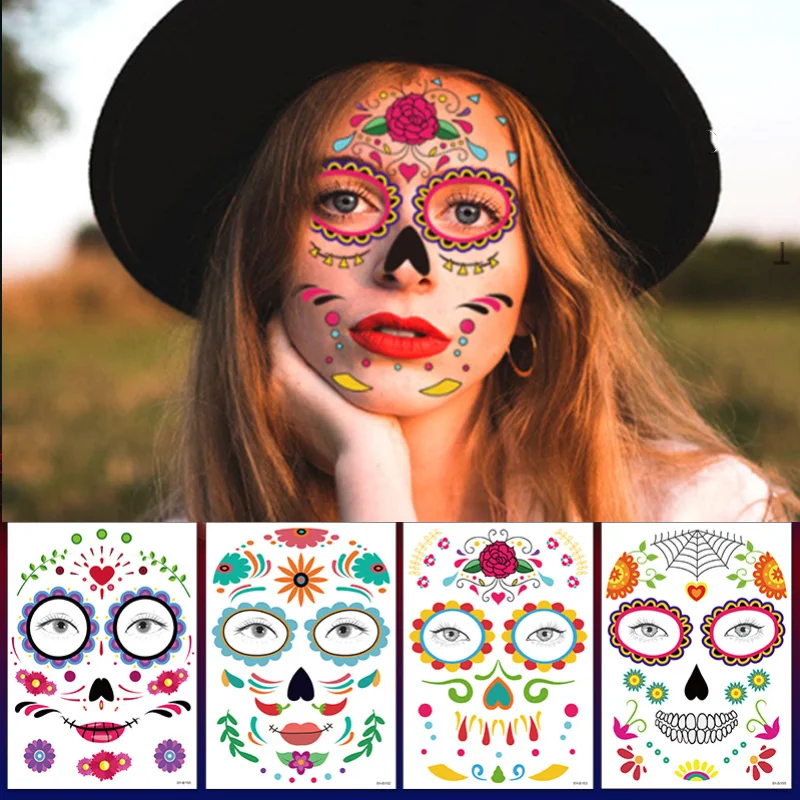 9pcs Halloween Waterproof Masquerade Funny Makeup Temporary Sticker Face Tattoo Beauty and The Beast Decoration Party | Дом и сад