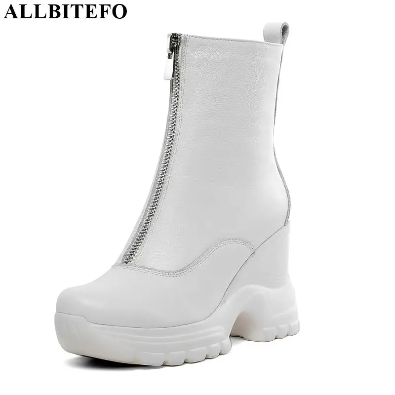 

ALLBITEFO natural genuine leather high heel ankle boots new brand fashion girl boots zip hot sale Autumn Winter women boots