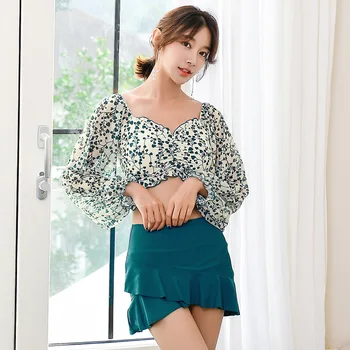 

Bikinis Female 2019 Swimsuit Ladies Tankini Women Rash Guard Bathing Suits Bikini New Three Piece Sexy Korea Long Sleeve Hot