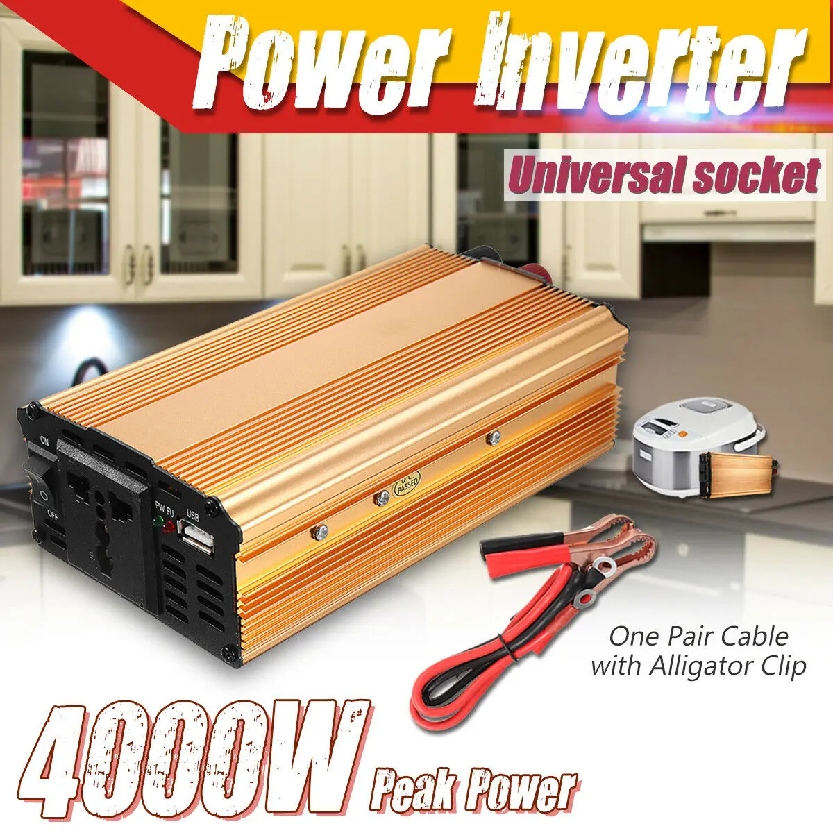 DC 12 V/24 V к AC 110 V/220 V солнечный инвертор 4000W модифицированный синусоидальный преобразователь для автомобиля и грузовика черного цвета