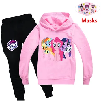 

My Little Pony Hoodies Kids Sweatshirts Fashion Kids Hooded T Shirt Baby Toddler Girls Kids Clothes Casual Tees Sportswear+Masks