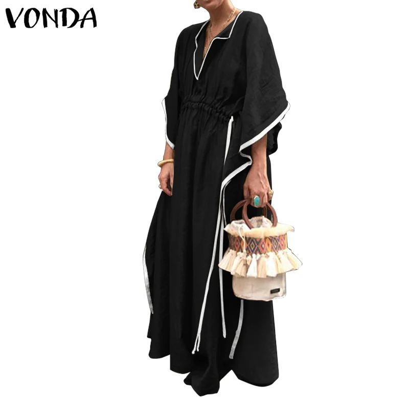 VONDA, винтажное платье, женское, половина рукава, свободное, Vestidos, весна-лето, вечерние платья, женское пляжное платье, сарафан размера плюс