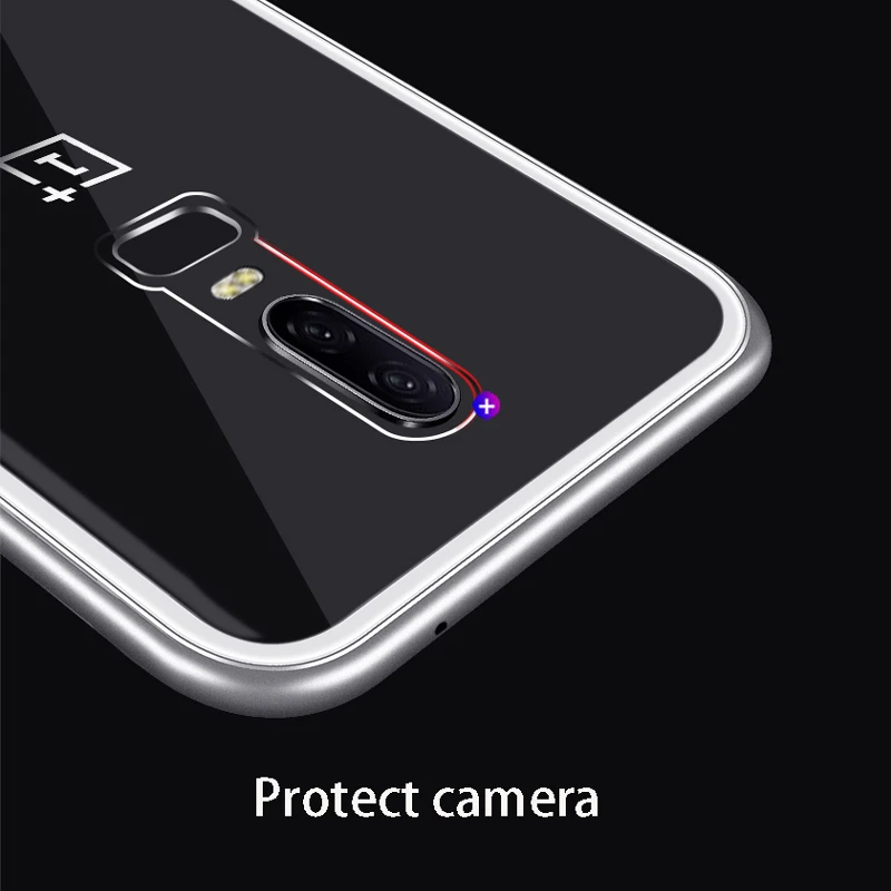 Магнитный адсорбционный чехол для телефона для OnePlus 7 Pro One Plus 6 T, задняя крышка из закаленного стекла для OnePlus 6 5 T, Роскошный металлический Прозрачный чехол
