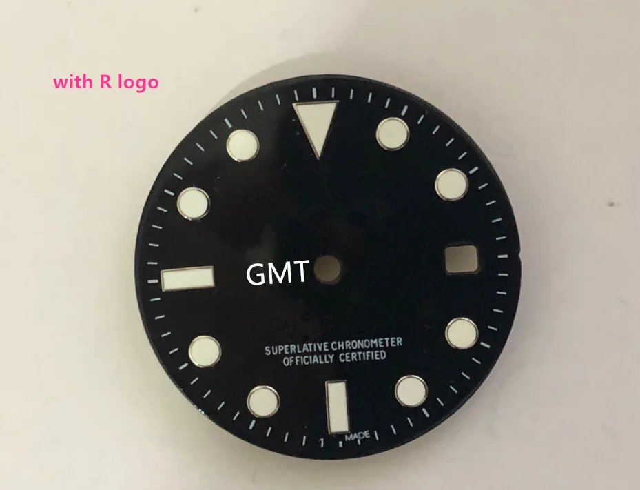 Черный циферблат часов GMT 29 мм для механизма 8215 8200 и 3804 с синей светящейся