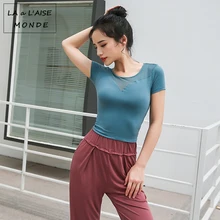 Летняя модная дышащая строчка спортивная с короткими рукавами, Женская быстросохнущая тонкая Йога бег фитнес одежда футболка спортивный топ