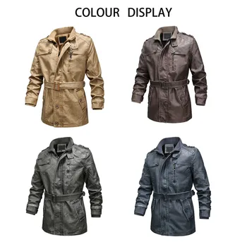 

KLV Men's Jackets Autumn Vintage Zipper Stand Collar Solid Imitation Leather Jacket Coat Outwear Winter Fashion