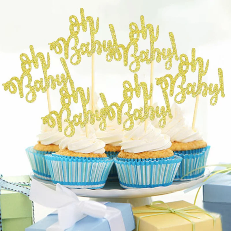 Description Picture 6 of item10Pcs Gold Oh Baby Cupcake Topper Boy Girl Baby Shower Gender Reveal Kids 1st Birthday Party Decoration Cake Decorating Supplies